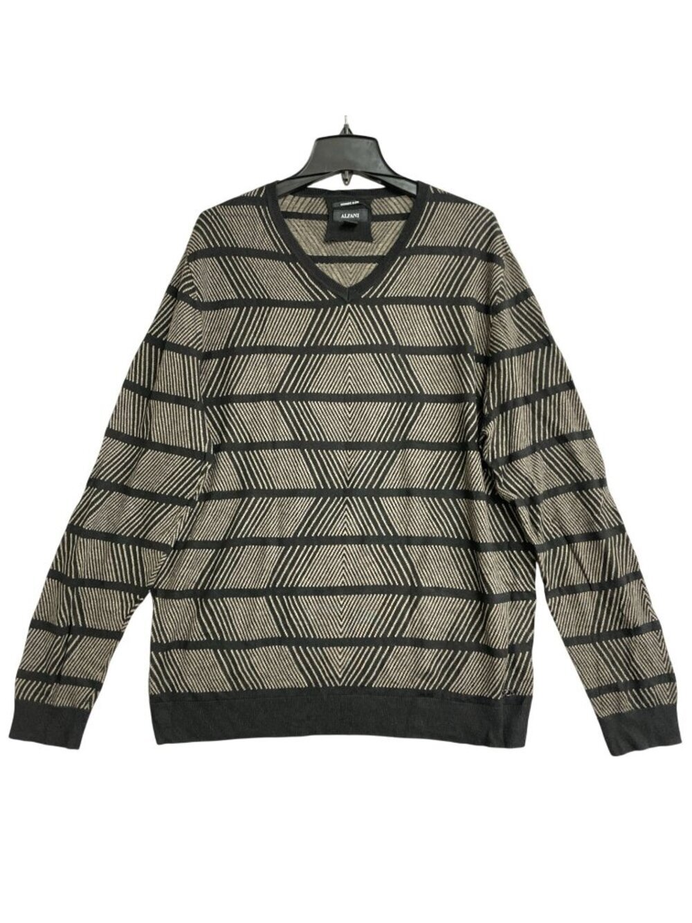 Alfani Men's XL Cashmere Blend Sweater Black & Beige Stripe Pattern V-Neck P0556